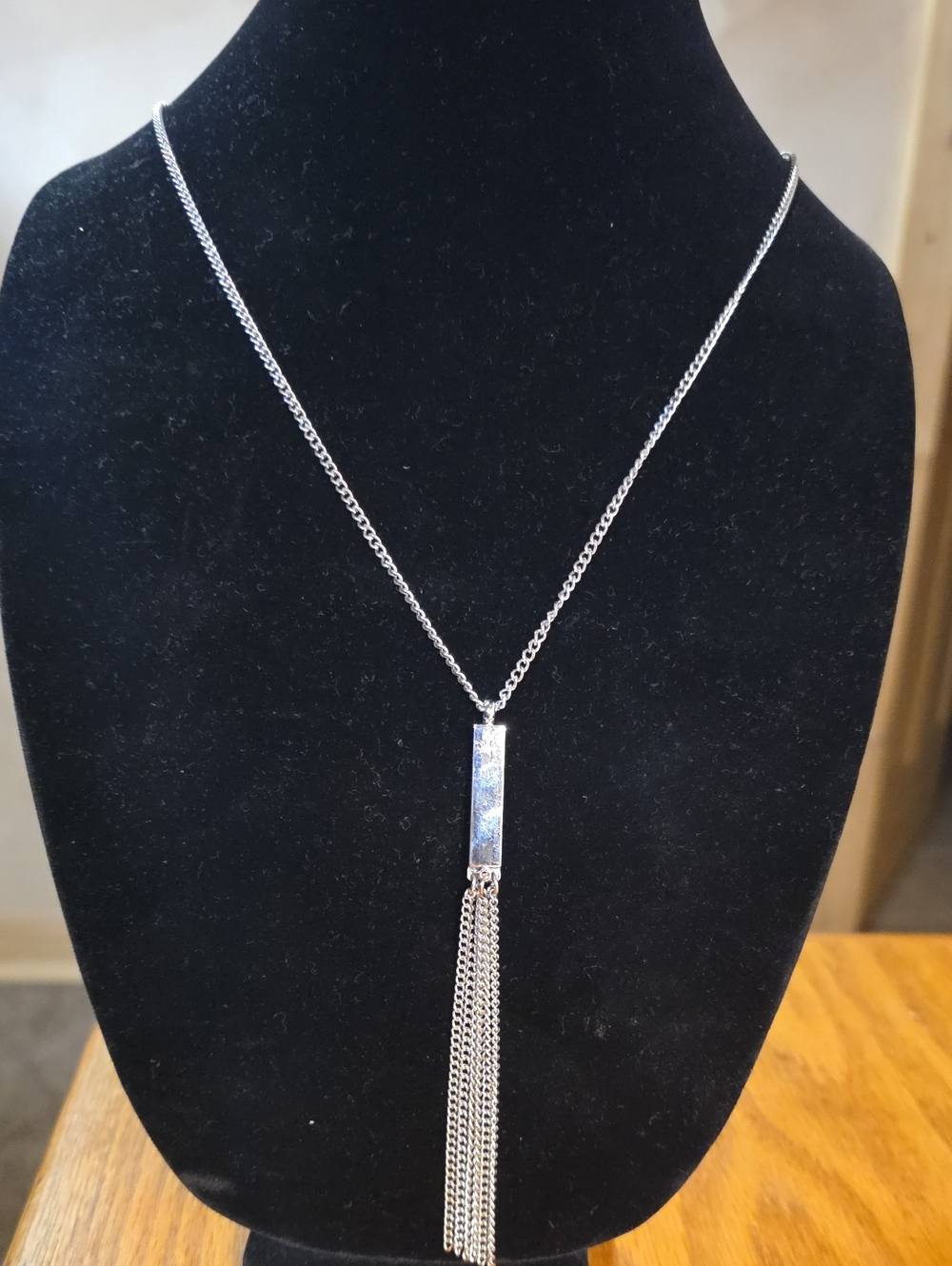 Silver Tassel Bar Pendant Necklace